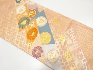 幾何学に牡丹唐草・鳳凰模様織り出し　袋帯